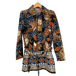 Stockton Vintage Tunic Top Paisley Dagger Collar Long Sleeve Belted Funky Disco